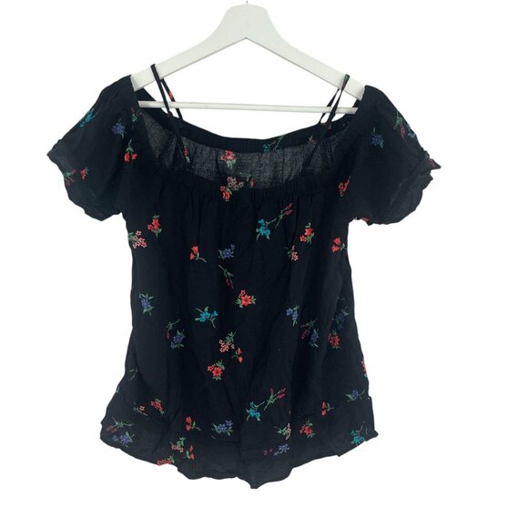 Old Navy Womens Floral Black Off The Shoulder Blouse XS Rayon Cottage core - Picture 4 of 5